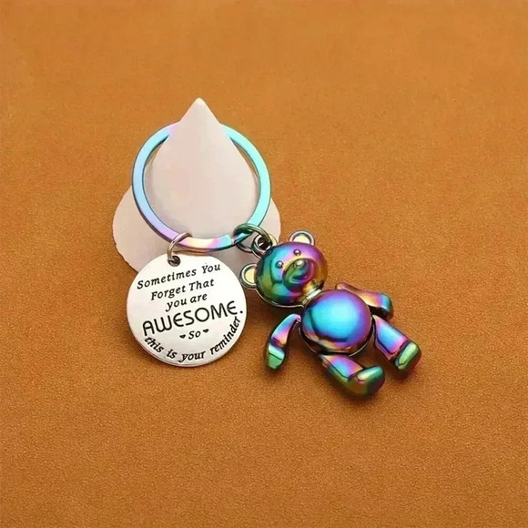 NWOT Cute Bear Keychain with Inspirational "You Are Awesome" Message - Picture 2 of 7